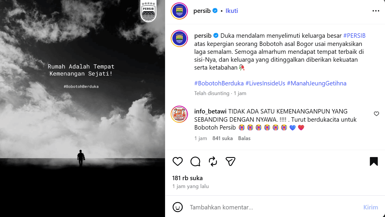 Ungkapan duka Persib